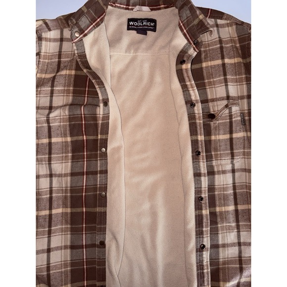 Woolrich Flannel Fleece Lined Shacket Shirt Jacket Mens Large Beige Plaid Size I - Picture 4 of 8